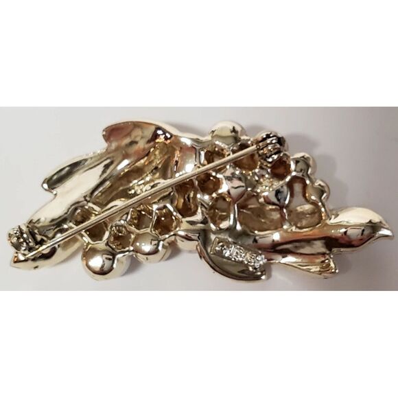 VTG Lisner Brooch Signed White Gold Tone Leaves Faux Pearl 1960's MINT Condt Pin - Picture 12 of 13